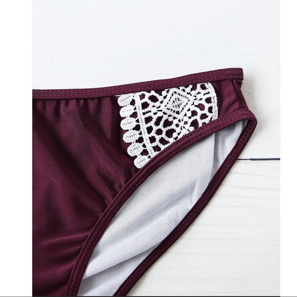 Burgandy Lace Detail Halter Top Bikini - Picture 7 of 8